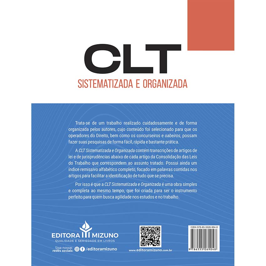 CLT Sistematizada e Organizada 7ª edição (2024) editoramizuno