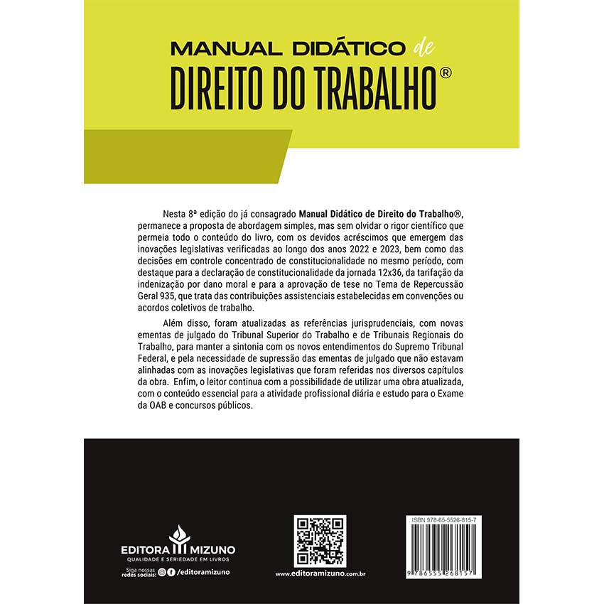 Manual Didático de Direito do Trabalho 8ª edição (2024) - editoramizuno