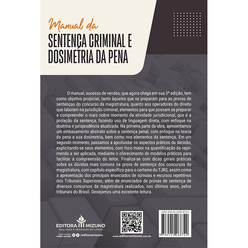 Manual da Sentença Criminal e Dosimetria da Pena 3ª edição (2024) editoramizuno