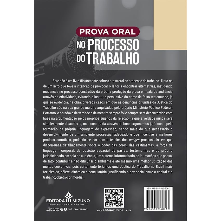 Prova Oral no Processo do Trabalho editoramizuno