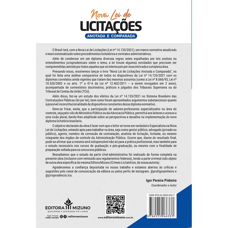 Nova Lei de Licitações Anotada e Comparada - 2ª Edição editoramizuno