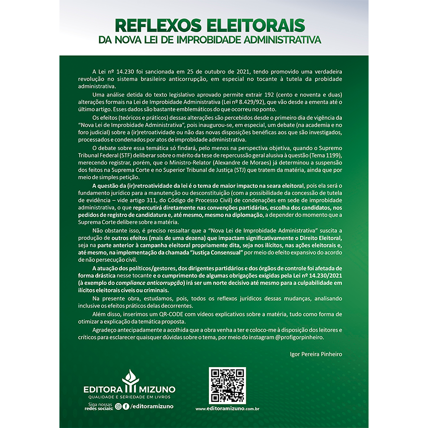 Reflexos Eleitorais na Nova Lei de Improbidade editoramizuno