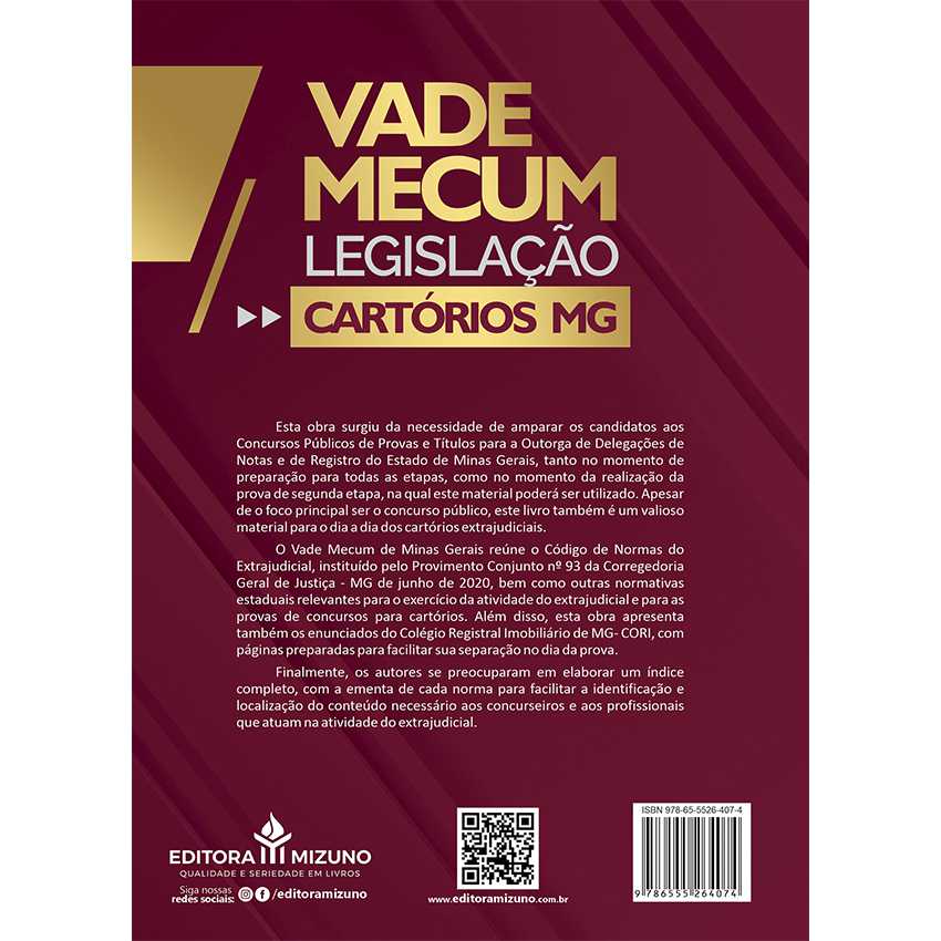 Vade Mecum - Legislação – Cartórios/MG editoramizuno